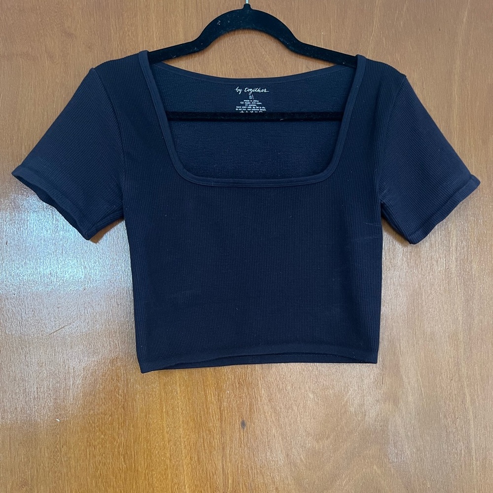 By Together Elegant Black Square Neck Crop Top